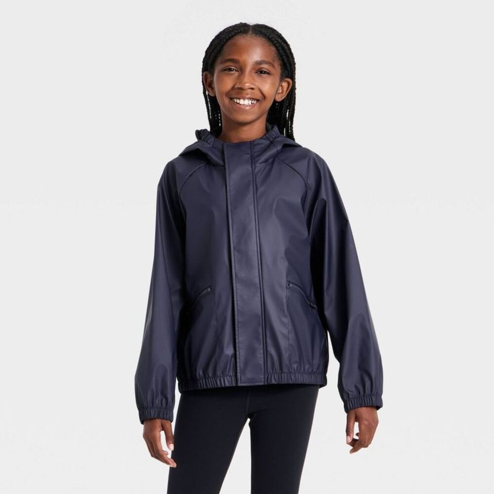 Girls' Hooded Raincoat - All in Motion Navy Blue XXL